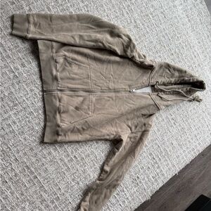 Brandy Melville Beige Zip-Up Hoodie with Sherpa Lining